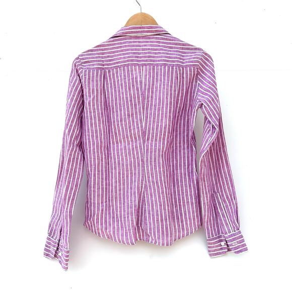 Frank & Eileen Linen Barry Button Down Top Shirt XS Washed Red Pink Striped - Picture 3 of 7